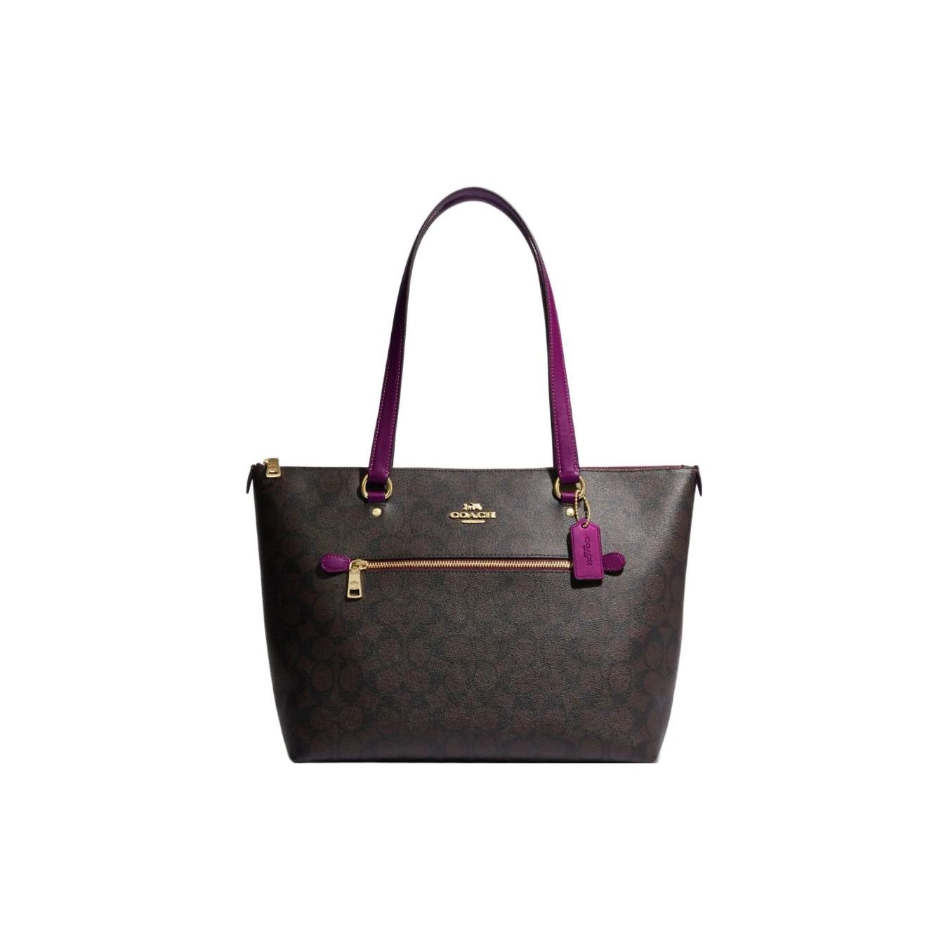 Coach Women's Brown/Magenta Gallery 32 Classic Monogram Logo Zipper Tote Bag Tote Deep- 79609-Imv7u