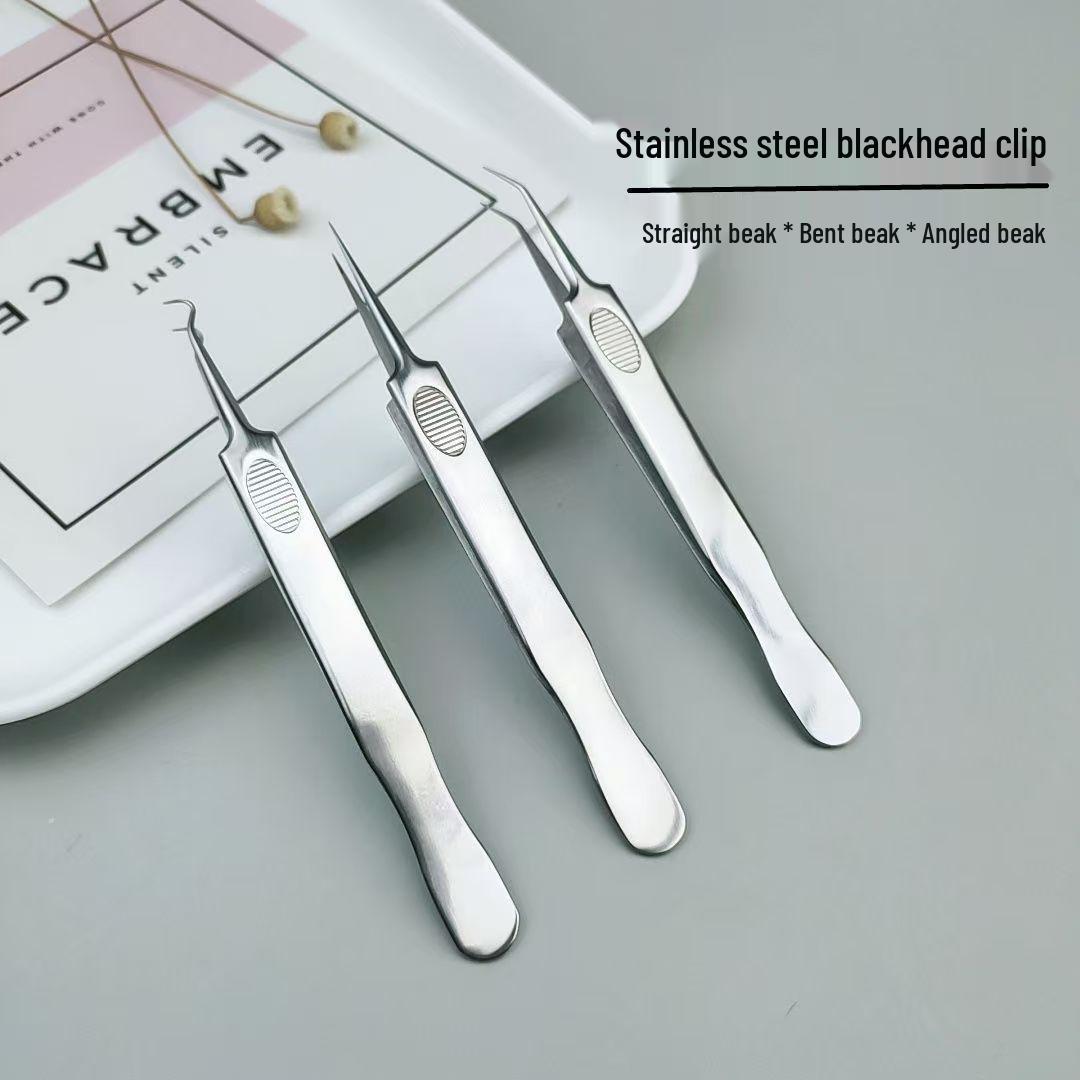 Stainless Steel Ultra-Fine Pimple Tweezers - Super Sharp Acne & Blackhead Removal Tool for Beauty Care Slanted Tip Tweezer (Bare)