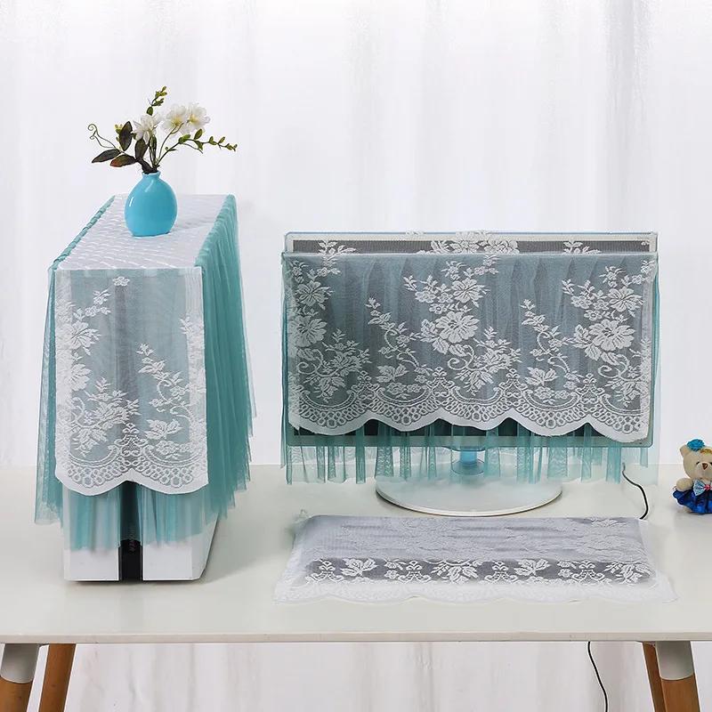 17/24/27inch 3Pcs European Lace Desktop Computer Dust Cover Computer Cover LCD Monitor Protective Cover Keyboard Dustproof