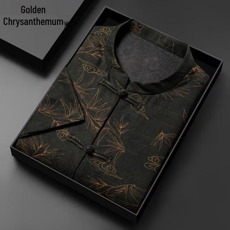 Men's Chinese Style Silk Jacquard Short Sleeve Shirt
