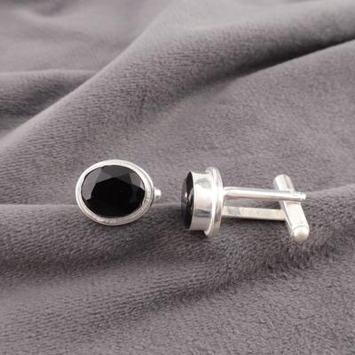 Piatră prețioasă Onix Negru Argint Sterling 925 Bijuterii Handmade Butoni 0.59" Pentru El CL-2-17