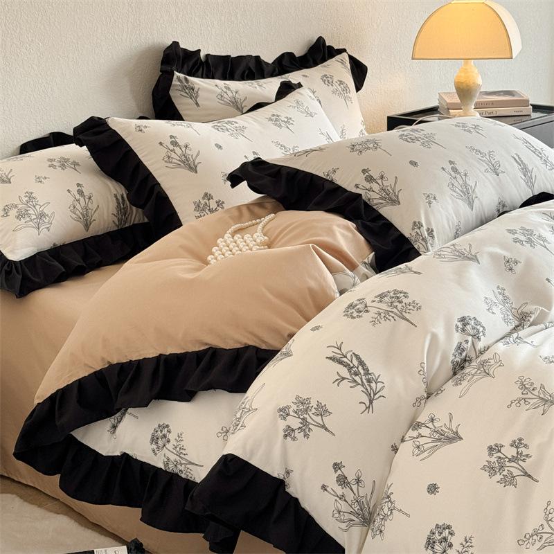 French Style Pure Cotton Four-piece Set 100% Cotton Sheets Lace Quilt Cover Pastoral Style Bedding