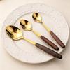 4/5pcs Western Wooden Handle Dinnerware Set Mirror Gold Stainless Steel Tableware Set Knife Fork Coffee Spoon Table Silverware