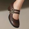 Vintage Women's Medium Heels Mary Janes Shoes 2025 Spring Fashion Black Brown Short Heeled Party Walking Shoes Female Pumps