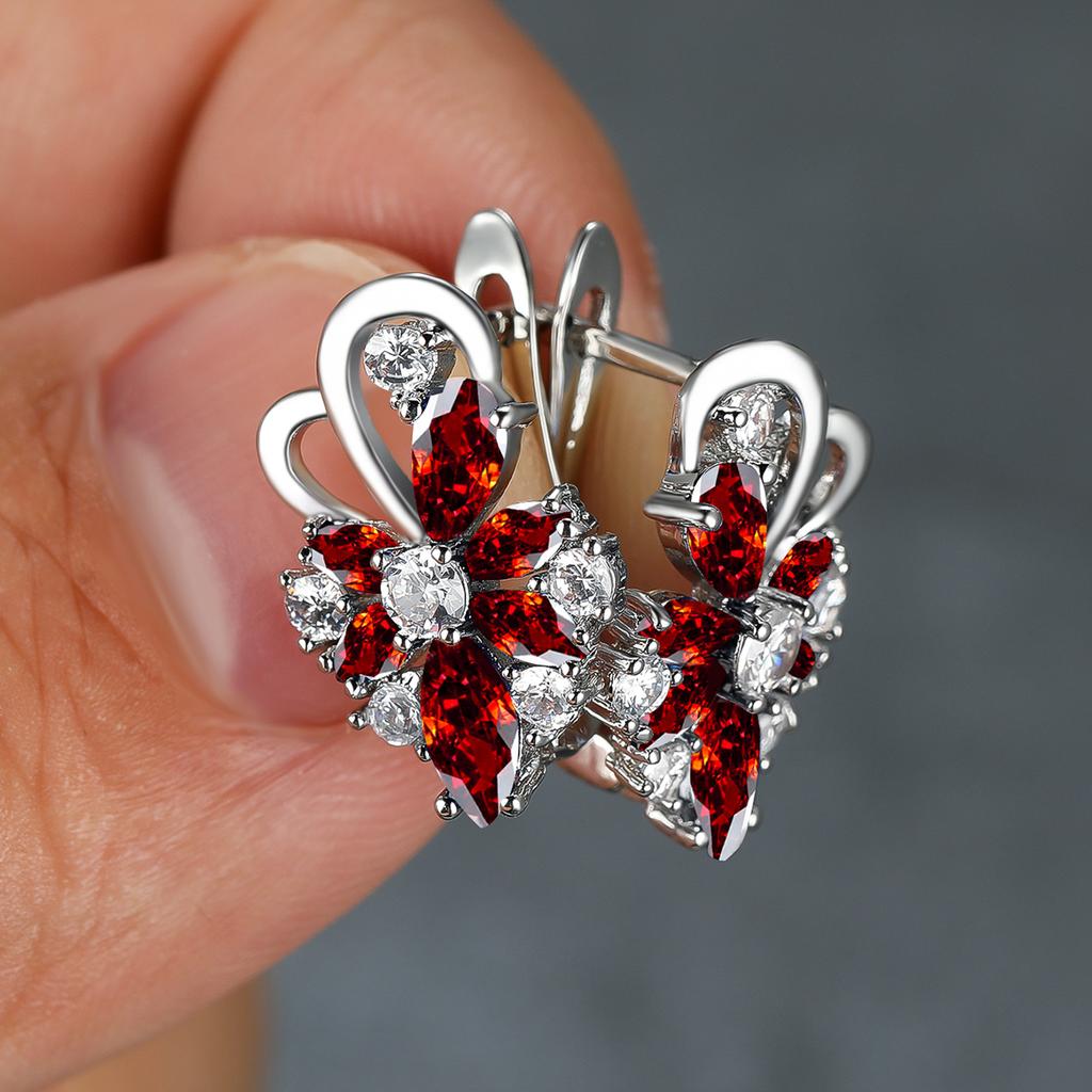 Pendientes lujosos de piedra cortada con flores de Color plateado, pendientes colgantes de mariposa para mujer, joyería de boda