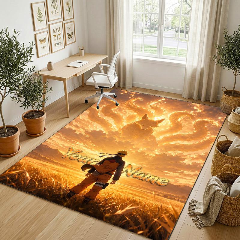 Personalized Crystal Velvet Carpet,Naruto Custom Printed Name, Plush Area Rug For Home Indoor Decor