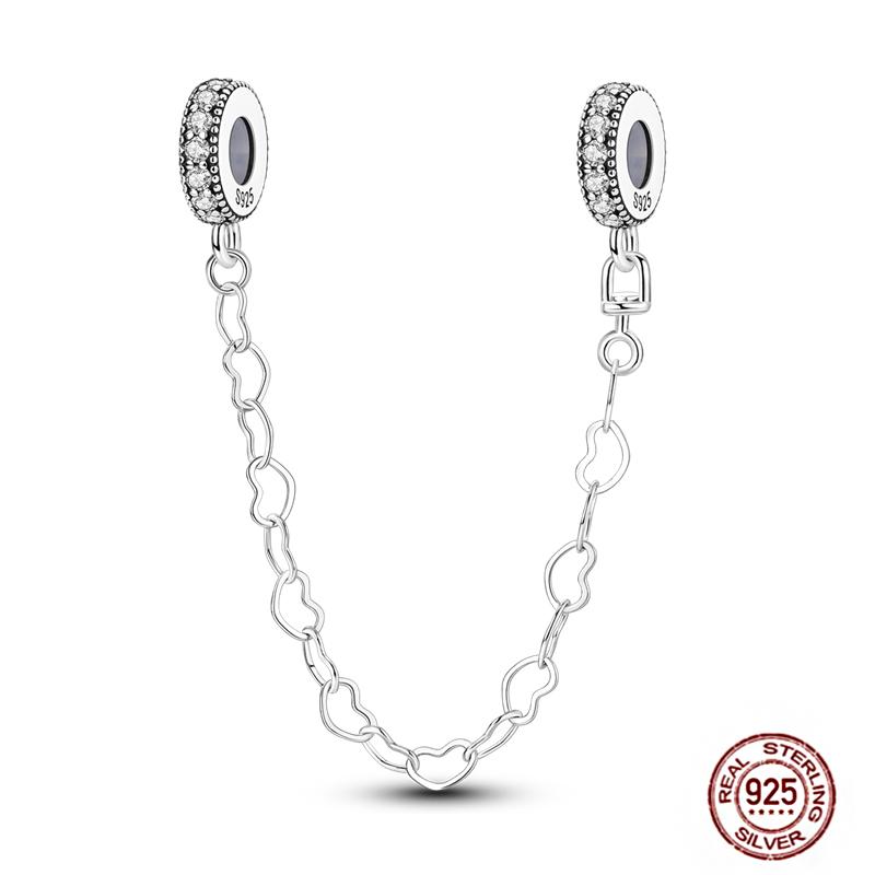 Star Moon Slide Safety Chains Charms 925 Sterling copper Heart Evil eyes Silicone Spacer Beads Fit Original Bracelet DIY Zircon