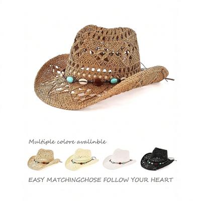 Sombrero de Vaquero Tejido de Paja Occidental - Protección Solar de Verano para Playa al Aire Libre