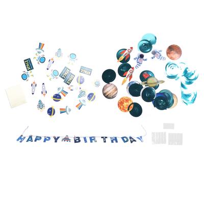 Space Theme Hanging Decoration Spiral Garlands Happy Birthday Banners for Children Birthday Decor