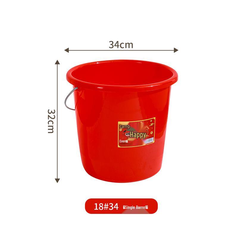 Red Round Hand-held Plastic Bucket with Lid for Moving, Weddings, and Auspicious Events