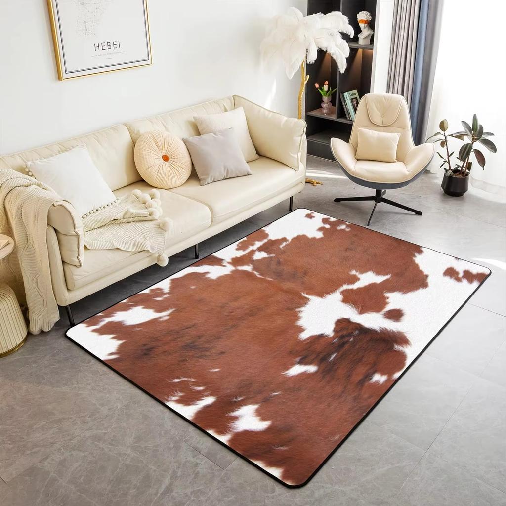 Animal Skin Pattern Area Rug Cow Fur Pattern Print Rug Rustic Farm Animal Carpet for Non Slip Door Mat Sofa Table Floor Rug