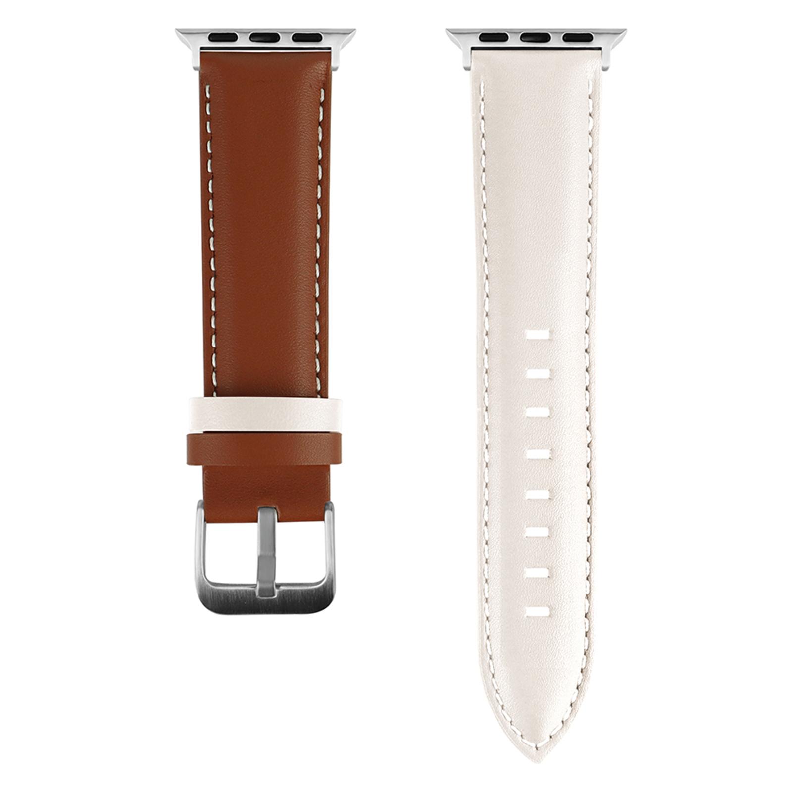 

Ремінець для Apple Watch Series 10 42mm/9 8 7 41mm/SE (2023) SE (2022) SE 6 5 4 40мм/3 2 1 38мм Класичний ремінець з коров ячої шкіри White/Coffee