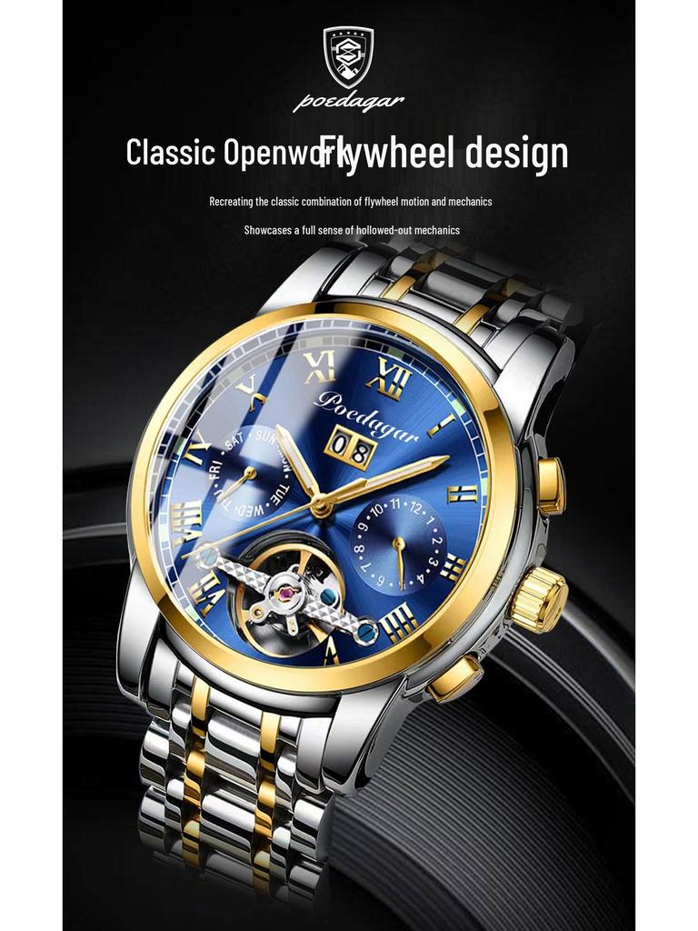 TikTok Trending Men's Automatic Waterproof Stainless Steel Luminous Skeleton Watch