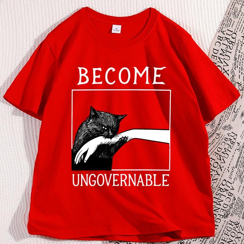 Become Ungovernable Black Cat Tshirt Causal Funny Cotton Short Sleeve Round Neck Tshirt Crew Neck Oversized Casual Streetwear S