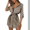 Casual Shirt Dresses Women Summer Autumn Sexy Dress Office Dress Buttons Turn-Down Long Sleeve Bandage Elegant Dresses