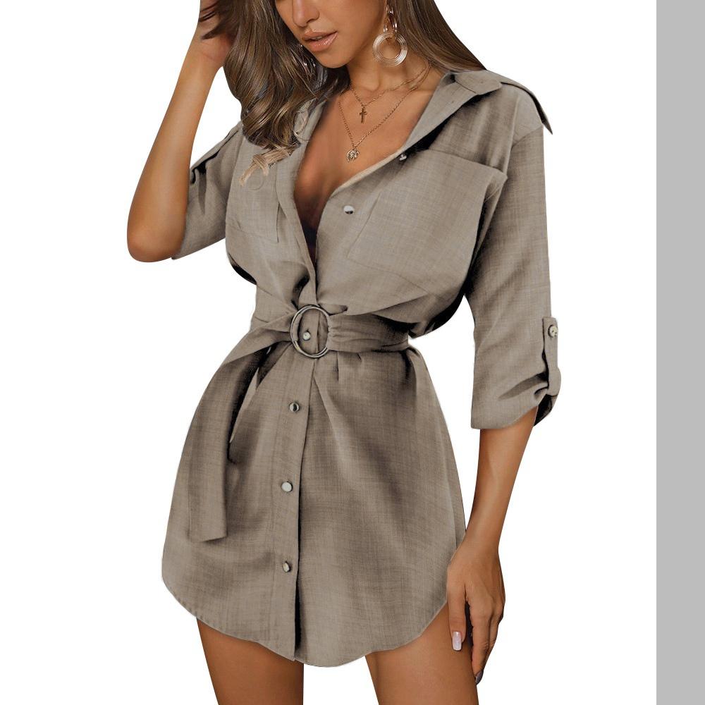 Casual Shirt Dresses Women Summer Autumn Sexy Dress Office Dress Buttons Turn-Down Long Sleeve Bandage Elegant Dresses