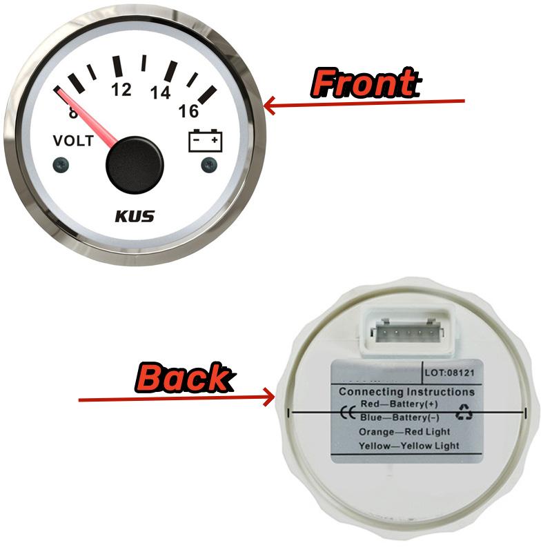 KUS Car Truck Boat 52mm 8-16V Display Voltmeters Pointer Voltage Gauges Marine 18-32V Volt Meters with Yellow or Red Backlight