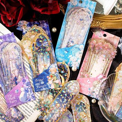 Momo Star Wish River Series: PET Sticker Bookmark with Shell Light & Hot Stamping for Journal Decoration - 10 Sheets/Pack, 4 Designs.