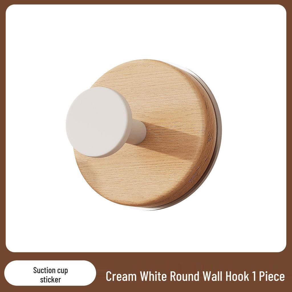 Solid Wood No-Drill Adhesive Wall Hook for Bathroom & Door, Clothes & Hat Storage