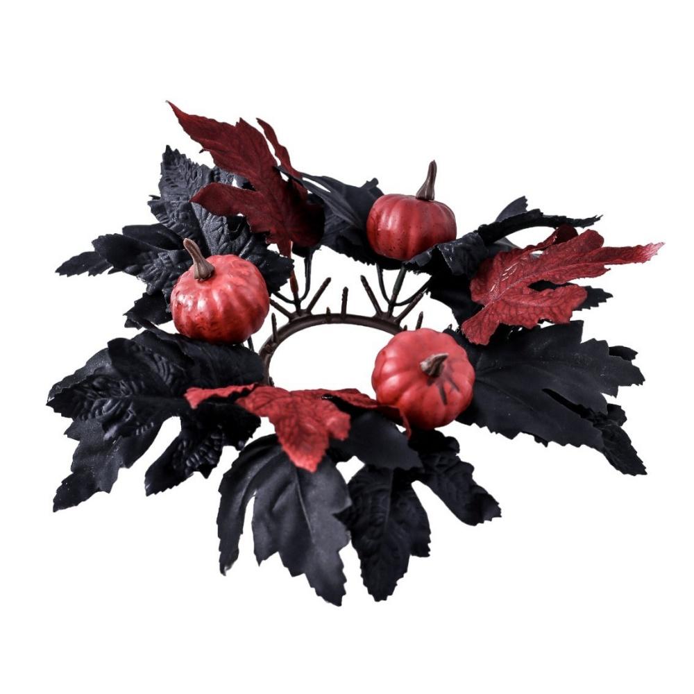 Halloween Candle Wreath Maple Leaf Rose Garland Decoration Home Desktop Festival Decoration Halloween Party Atmosphere Supplies