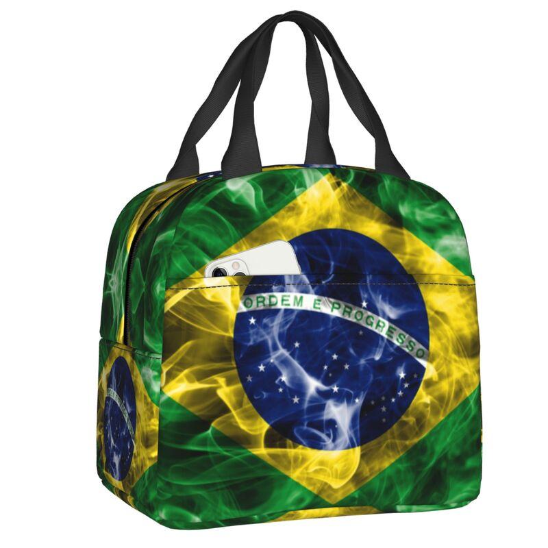 Brazil Flag Resuable Lunch Boxes Women Waterproof Cooler Thermal Food Insulated Lunch Bag School Children Student