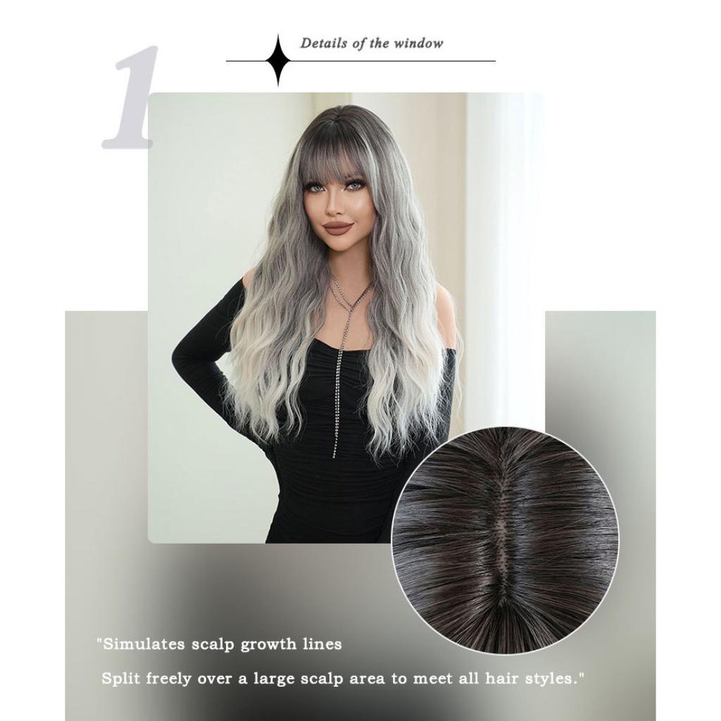 New Ladies Wig Simulation Wig 65cm Hair Gray Wig Big Wave Wig Full Headgear Rose Hair Net Headdress Beauty Decoration Wig