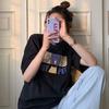 Cotton-included Summer New Style Loose Slimming Creative and Interesting Animated Printed Short-sleeved T-shirt Female Student Round Neck Top