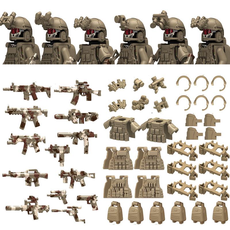 Promotions! 6Pcs Military Ghost Commando Army Soldiers Model Action Figure Blocks Construction Building Bricks Toys For Children