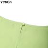 VONDA Women Elegant Round Neck Sleeveless Solid Casual Pleated Dress No Belt
