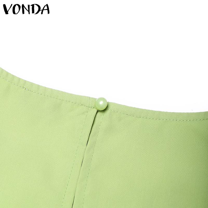 VONDA Women Elegant Round Neck Sleeveless Solid Casual Pleated Dress No Belt