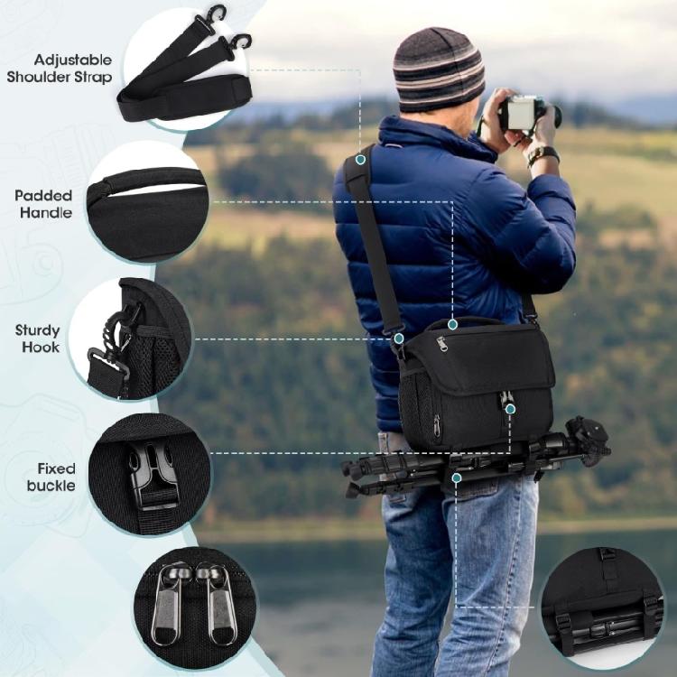 Borsa portaoggetti multifunzionale per fotografo, resistente all'acqua, manico ergonomico per custodia fotocamera DSLR, borsa a tracolla