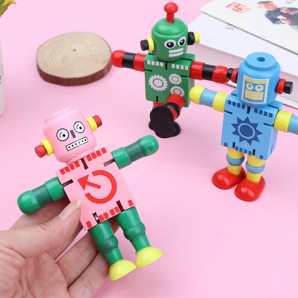 Wooden Transforming Elastic Robot, Children's Wooden Early Education Toy(Random Color)