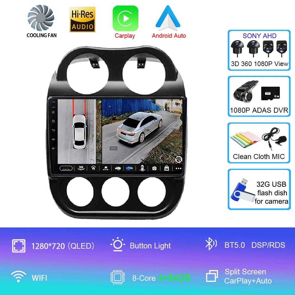 Android14 Video Player Car Radio For Jeep Compass Patriot 2010 - 2016 Autoradio Stereo 2 Din GPS Navigation Carplay DSP OBD CD