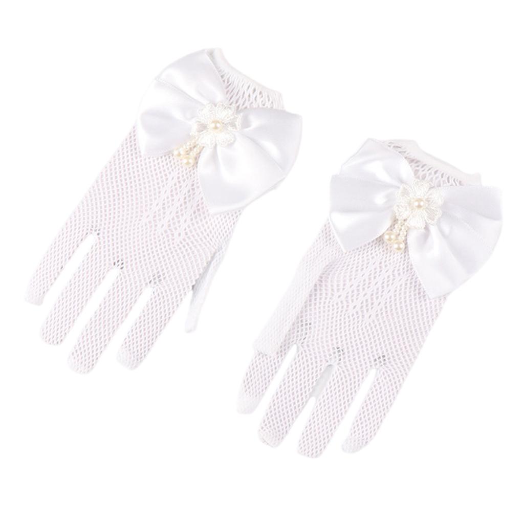 1 Pair Lace Girls' Formal Gloves Comfortable Nylon Fabric Mittens for Wedding Dresses and Special Occasions White/Black