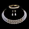 Bridal Pearl Full Diamond Necklace Necklace Diamond Imitation Pearl Bracelet Earrings Necklace Set Women