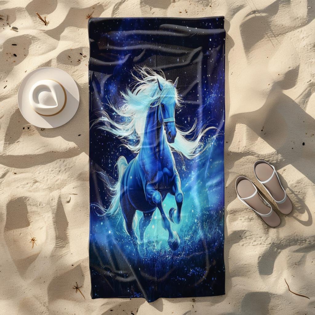 Blue Horse Starry Sky Print Beach Towel Polyester Soft Quick Dry Large Bath Towel Summer Swimming Pool Surfing Blanket