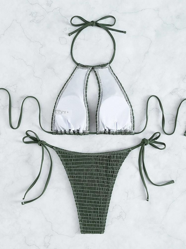 2025 Bikini con Scollo all'americana e Laccetti Laterali a Rete Affumicata Costume da Bagno Donna Due Pezzi Bikini Set Costume da Bagno Abbigliamento da Spiaggia