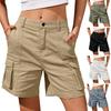 Damen Shorts Hohe Taille Weites Bein Knielang Knopf Reißverschluss Einfarbig Elastischer Bund Mehrere Taschen Tiefer Schritt Locker Dünn Schnelltrocknend Damen Cargo