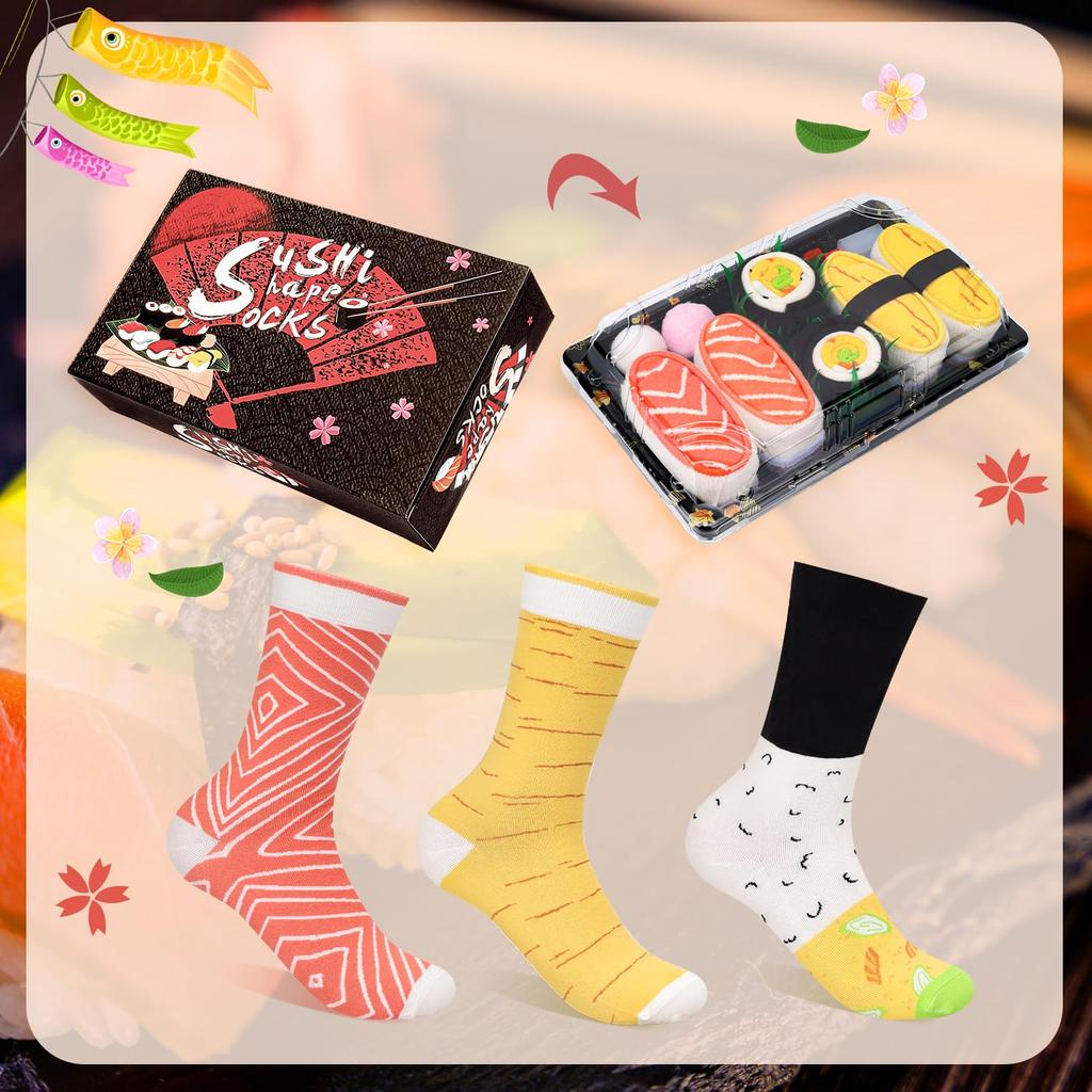 Calcetines AGRIMONY Caja de Sushi para y Niños Regalo Divertido para Hombres y Perfecto para y Lindo y Elegante Conjunto de Algodón con Cuello Redondo de Hombres, Mujeres, - Mujeres, Día del Padre,