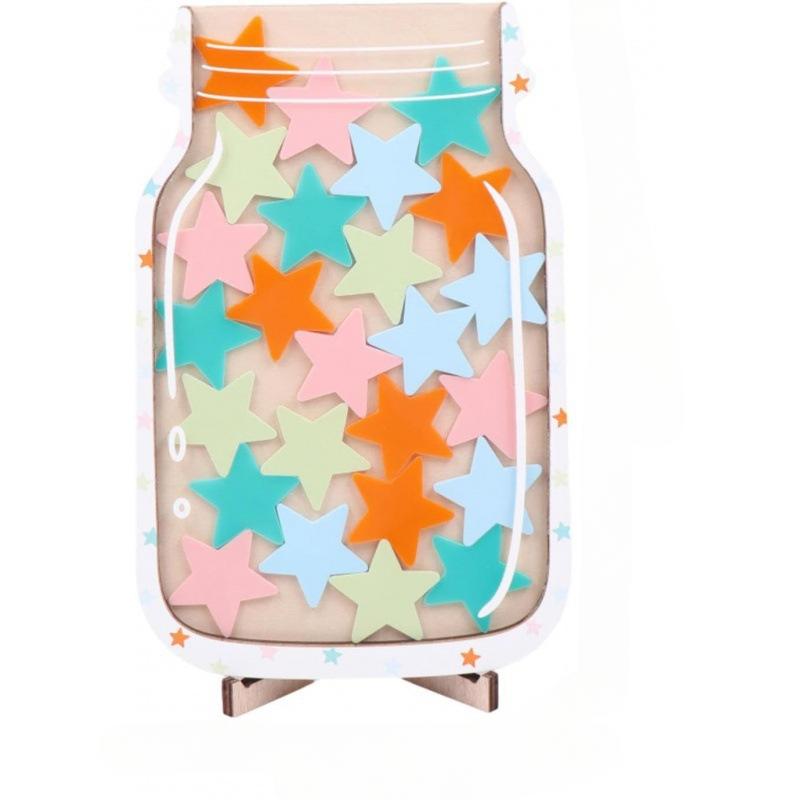 Children's Star Reward Jar Points Reward Learning Self-discipline Reward Jar 25 Stars Wooden Ornament