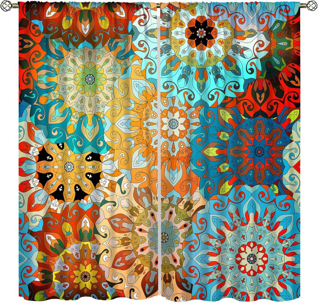 Bohemian Boho Floral Curtains Vintage Abstract Oil Painting Colourful Art Medieval Hippy Plant Flower Window Treatments Drapes Made Of Polyester