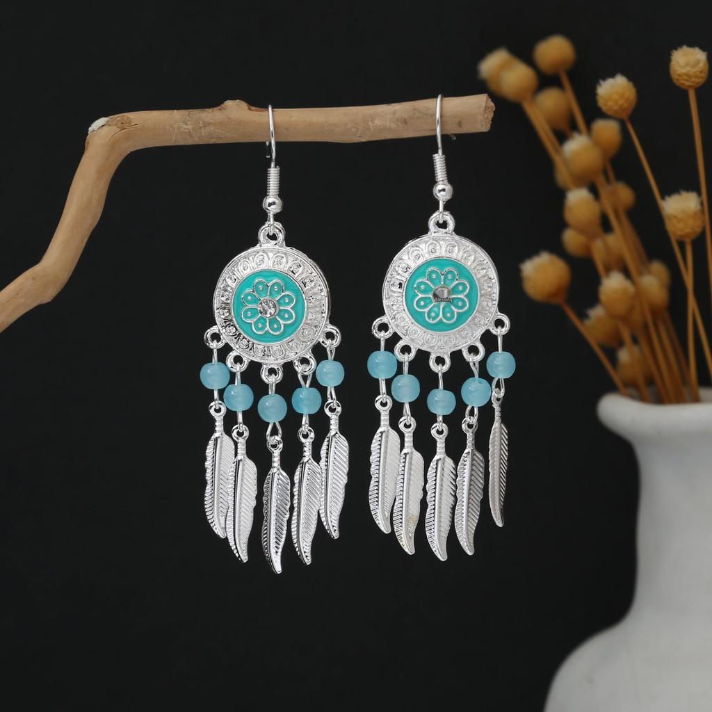 Personalized Bohemian Miao Silver Geometric Tassel Earrings