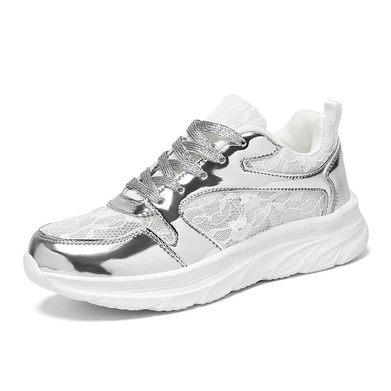 TUINANLE Women's Fashion Shoes: Shimmering Silver Styles, Dazzling Sneakers, and Trendy Casual Lace-up Sneakers