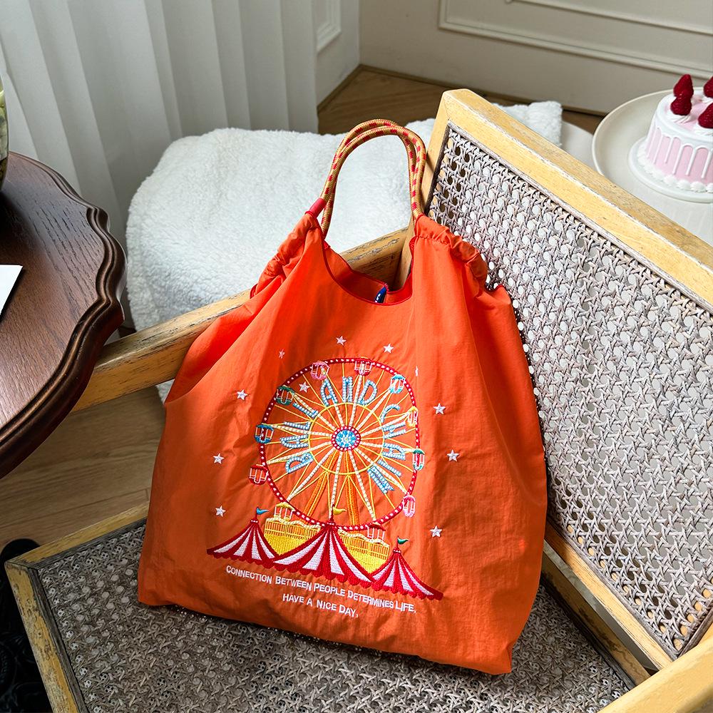 Stylish Japanese Embroidered Ball Chain Ferris Wheel Shoulder Bag