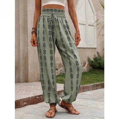 Women's Fashion Summer Spring Casual Geometric Print High Waist Trousers Pants & Capris