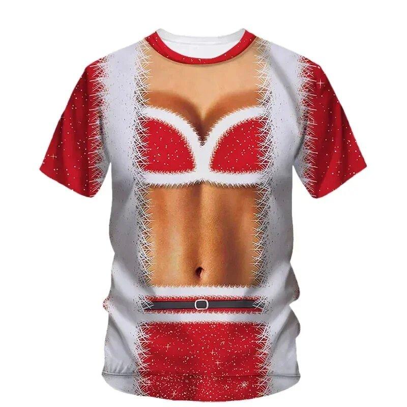 Fashionable and Lnteresting Christmas Pictures For Men's T-Shirts Trend Digital Printing Casual Round Neck Short Sleeved Tops