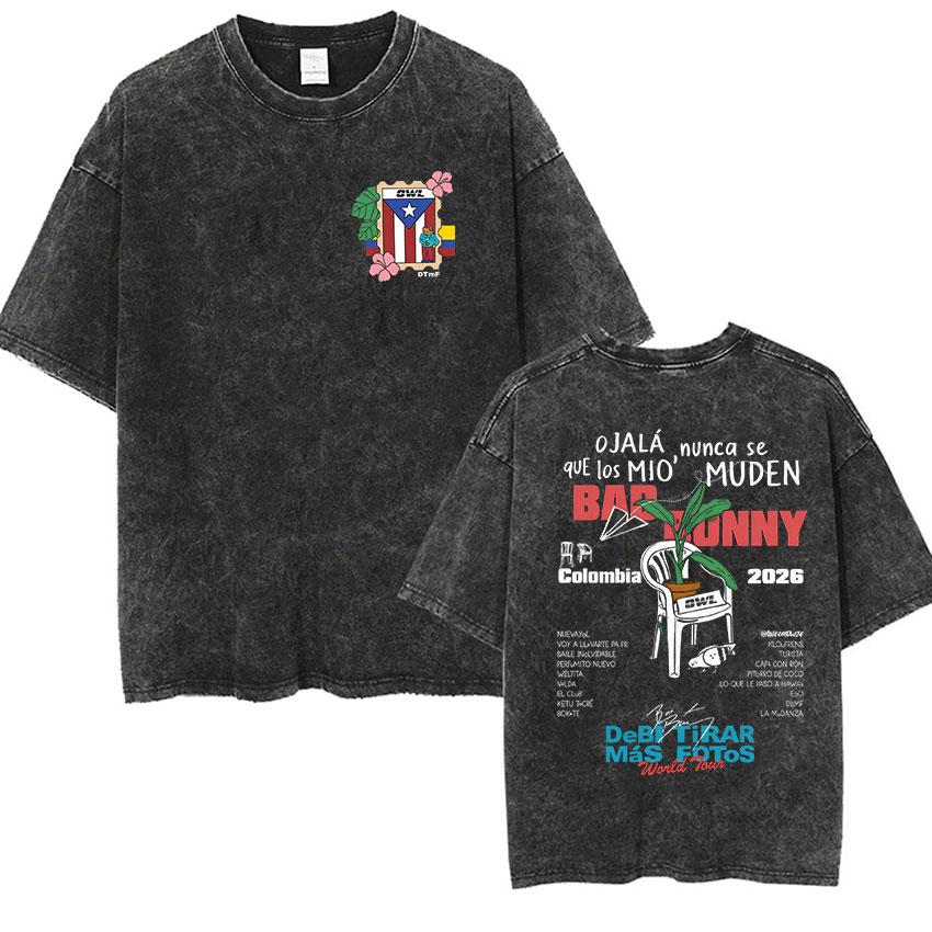Rolig Debi Tirar Mas Fotos DTMF Vintage Tvättad T-shirt Bad Bunny Album 2026 Merch T-shirts Herr Dam Harajuku Överdimensionerad T-shirt