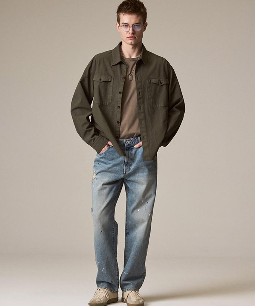 Laijeuaenbillou Utility Overshirt Summer Gabardine Olive