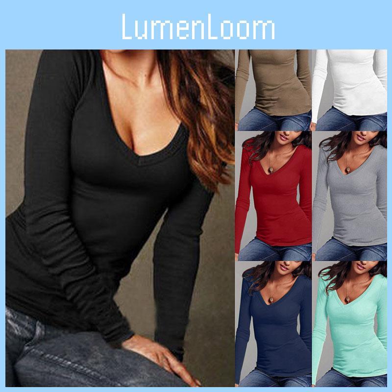 Cozy V-neck Slim Bottoming Shirt For Autumn And Winter Long-sleeved Solid Color T-shirt