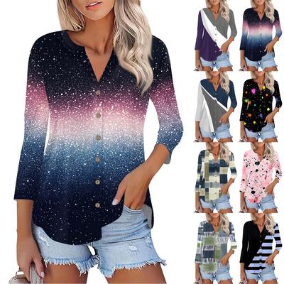 Damskie Kardigany Rozpinane T-shirty z Krótkim Rękawem V-neck Casualowe Modne Koszulki z Nadrukiem